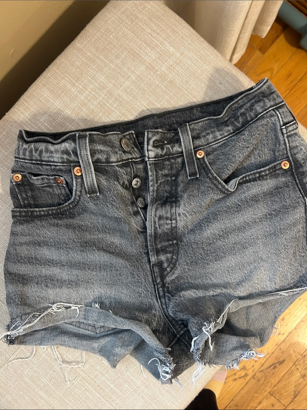 Levi 501 High-Waist Distressed Denim Cutoff Shorts - Dark Wash